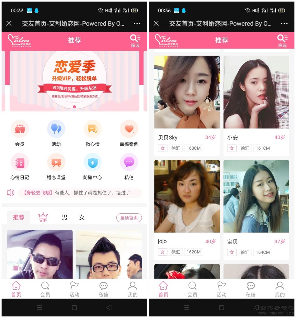 php粉红色婚恋交友网网站源码V6.0