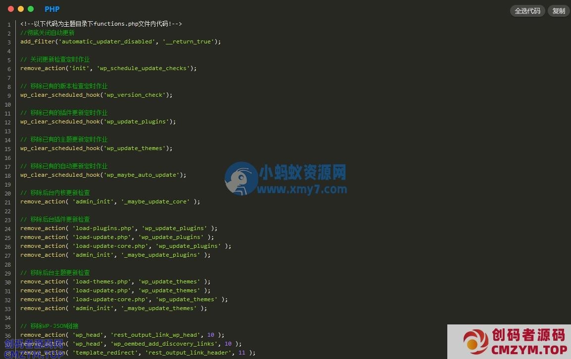 WordPress程序/functions.php收集整理的各种自定义优化代码分享-创码者资源网