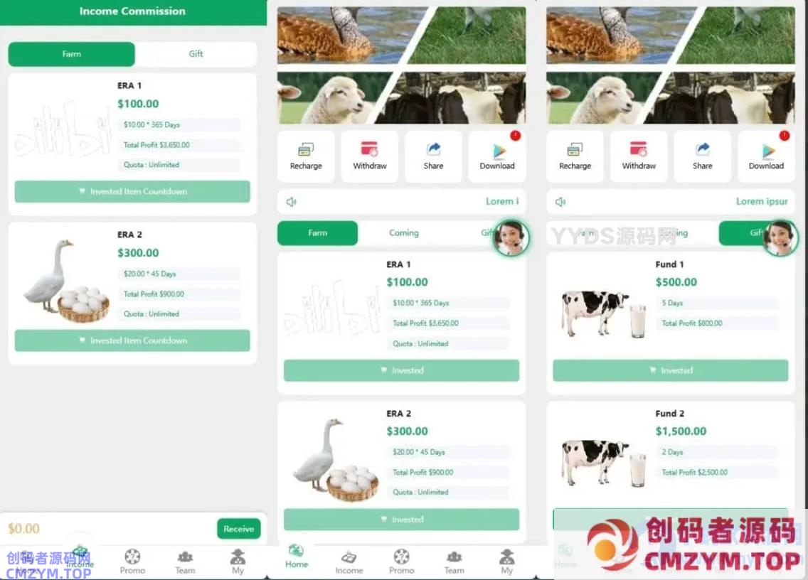 英文海外鸡鸭养殖挖矿奶牛基金矿机投资理财源码-创码者资源网