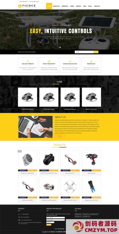 (自适应手机端)响应式HTML5五金电子产品外贸网站源码 五金电器出口英文外贸类网站pbootcms模板-创码者资源网