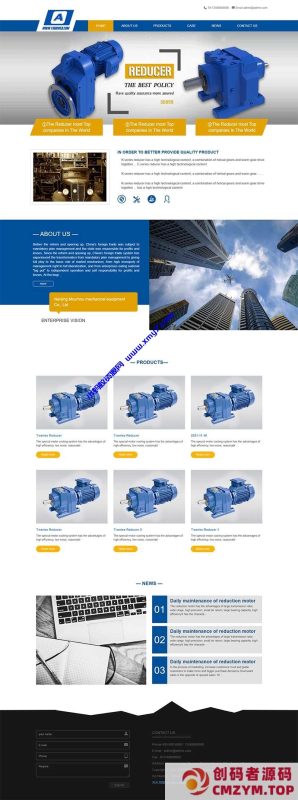 (自适应手机端)蓝色外贸企业网站源码 减速机械英文外贸公司通用pbootcms网站模板-创码者资源网