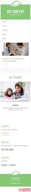 绿色清爽的宠物门诊医院织梦自适应模板-创码者资源网