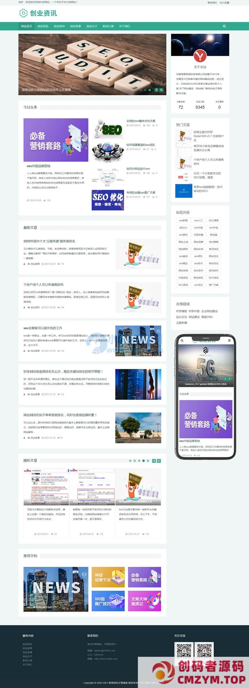 创业资讯博客类网站织梦模板(自适应手机端)-创码者资源网