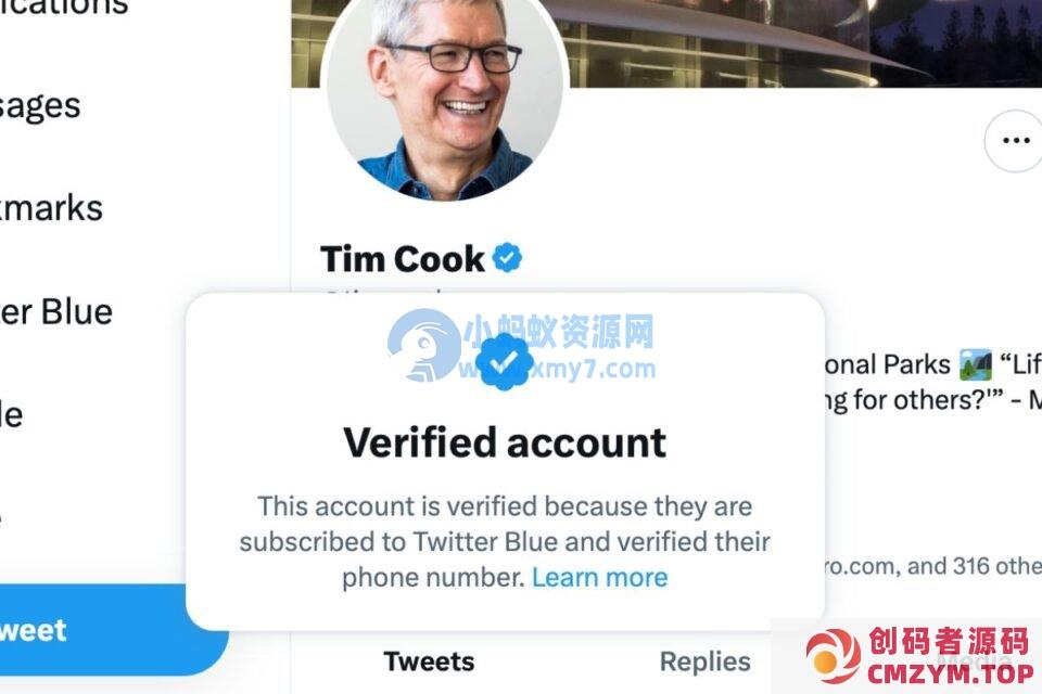 Twitter 清理遗留认证用户，库克等账号已完成 Blue 服务认证-创码者资源网