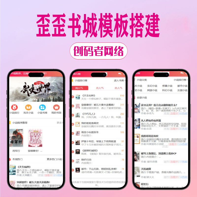 歪歪书城模板【小说自动采集】+自适应小说网站源码-创码者资源网