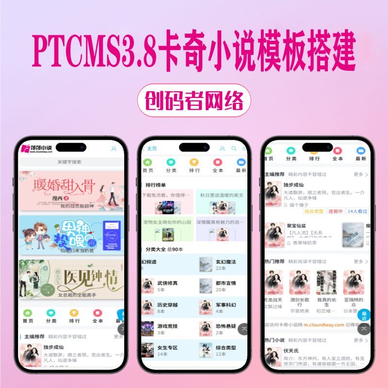 PTCMS3.8卡奇小说美化UI新版修复全新发布-创码者资源网