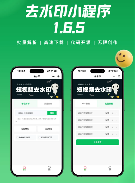 去水印小程序视频提取小程序源码支持二次开发流量主源码小程序-创码者资源网